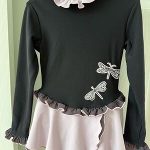 IceDress Figure Skating Dress - Thermal - Dragonfly (Black With Pale Pink) 4-6
